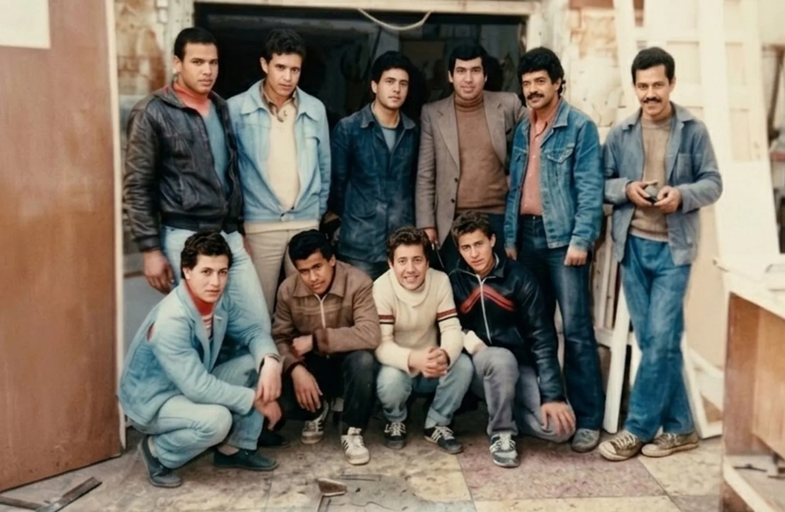 La première équipe de l'atelier de menuiserie Meubles Ben Hamouda à Tunis, autour du fondateur Mahmoud Ben Hamouda