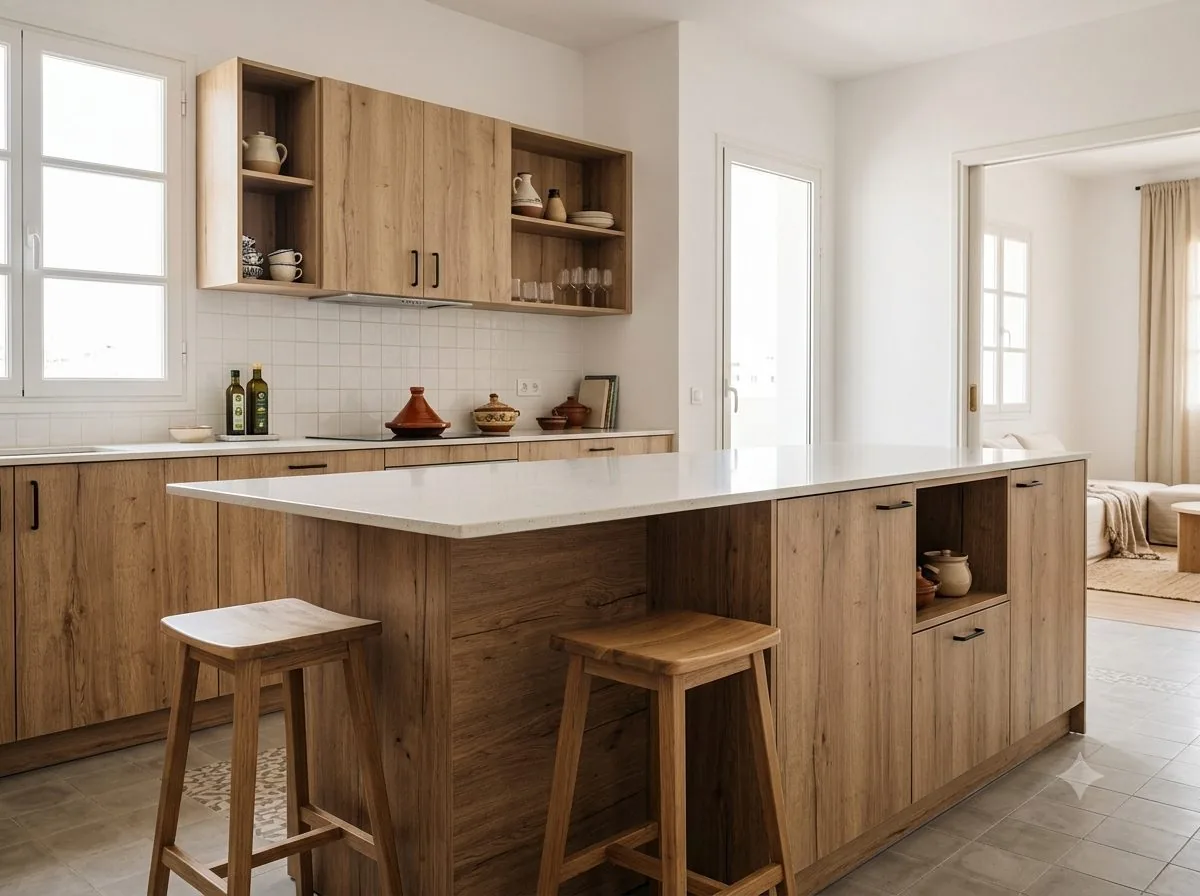 Îlot central de cuisine en bois fabriqué et posé par notre atelier